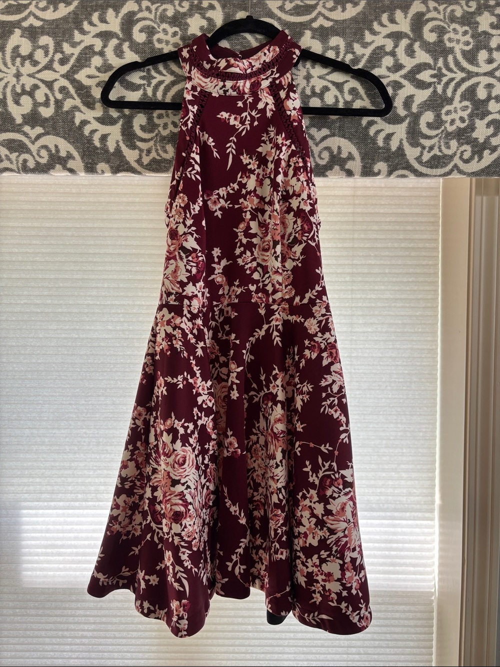B Darlin Burgundy Floral Halter Mini Dress